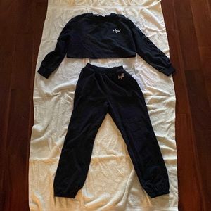 Black angel long sleeve crop top and sweatpants